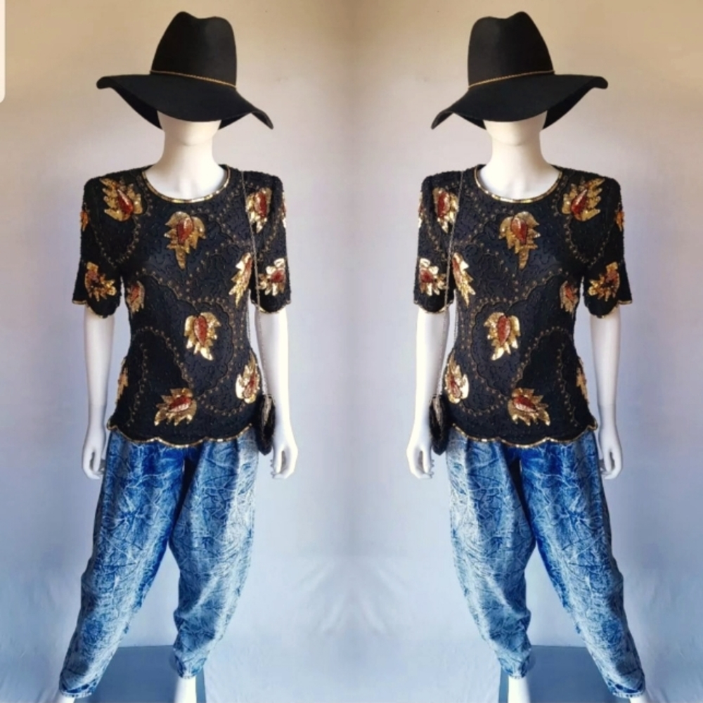 Vintage Hand Embroidery Silk Blouse 💎